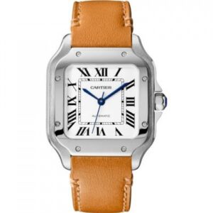 Cartier D Santos Silver Brown Leather Automatic